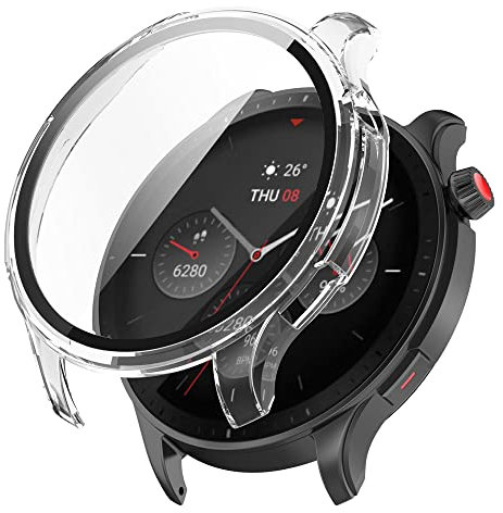 KINKUUN Custodie case in Vetro Temperato Compatibili con Amazfit GTR 4/ GTR 4 pro Protettiva Cover con Vetro Temperato Protezione Schermo Anti-Graffio.(trasparente)