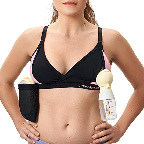 PowerMama Pumping Bra, Breast Pump Bra - Hands Free Nursing Bra, Maternity Bra, Easy Breastfeeding, Compatible with All Breast Pumps - Bellababy, Lansinoh, Medela, Tommee Tippee & All Others - L