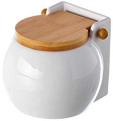 PLUS HOME Salero de Cocina de Cerámica con Tapa Diseños Originales.(BLANCO)(13X12X11CM)