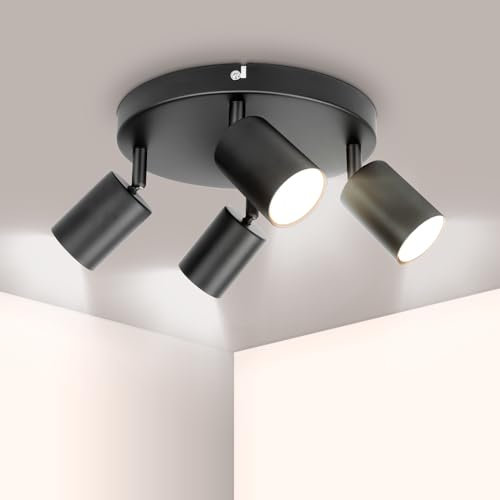 Ketom Deckenstrahler Schwarz - LED Deckenstrahler 4 Flammig Rund - Strahler Deckenleuchte Modern - GU10 Deckenleuchte Spot Schwenkbar - Deckenlampe 4 Flammig für Küche, Wohnzimmer, Ohne Leuchtmittel