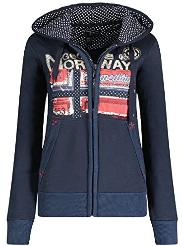 Geographical Norway Farlotte Lady - Felpa Donna Zip Hoodie Tasche - Pile Donna Maglione Manica Lunga Giacca Cappuccio - Abito Ideale Primavera Estate Autunno Inverno Stagione (Blu Marino S)