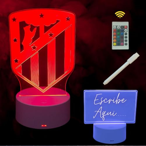 Cool&Cute 2 pantallas+1base: Lámpara led mesita de Noche Atletico Madrid+Pantalla Lisa para escribir. 16 colores de luz. Mando distancia, cargador y lápiz para escribir incluido.Luz quitamiedos-
