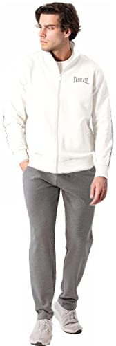 Everlast tuta uomo full zip completo sport in cotone non felpato bianco e grigio (Large)