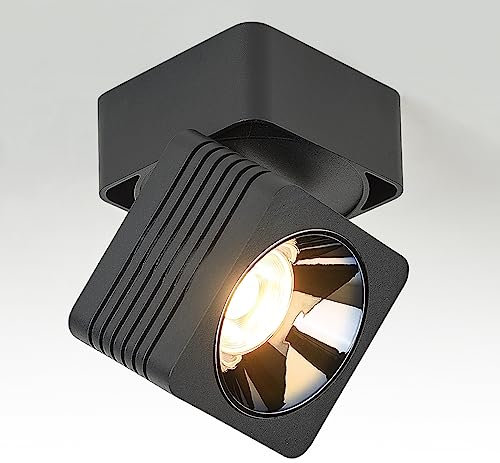 Budbuddy 12W LED-Wandspots Deckenstrahler Deckenleuchte mit drehbarem Aluminiumlampenkorpus Aufbauleuchte Schwarz Deckenfluter und Rund Aufbaustrahler für Flur, Wohnzimmer Geschäfte Interieur 3000K