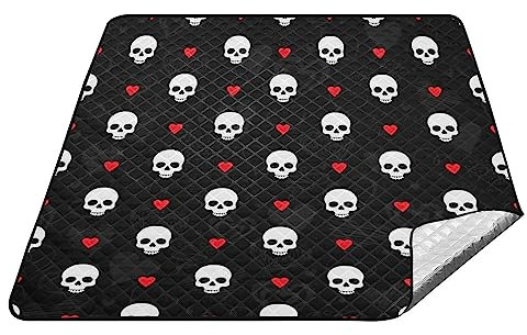 YOUJUNER Picknickdecke 200x200cm, Zuckerschädel-Liebes-Herz groß wasserdicht Campingdecke faltbar Strandmatte Picknick-Matte