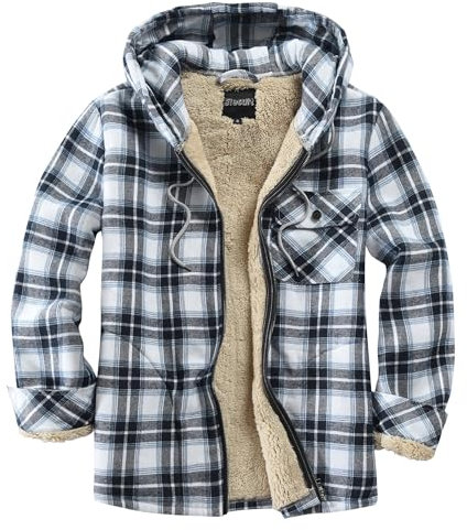 Elesuit Herren Full Zip Fleece Flanell Jacken Hemd Plaid Baumwolle Hoodies Weich Warm Mantel für Männer mit Kapuze, Blau, XXL