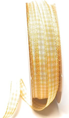 s.dekoda Schleifenband 50m x 10mm Gelb - Weiß Karoband Vichykaro gewebtes Dekoband kariert