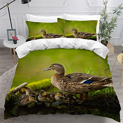 AKATIE Bettwäsche Ente Bettwäsche 135x200 Kinder Tierische Ente Bettbezug Set Weich Microfaser Kinderbettwäsche 3 Teilig Mit ReißVerschluss Mit 2 Kissenbezug 80x80 cm