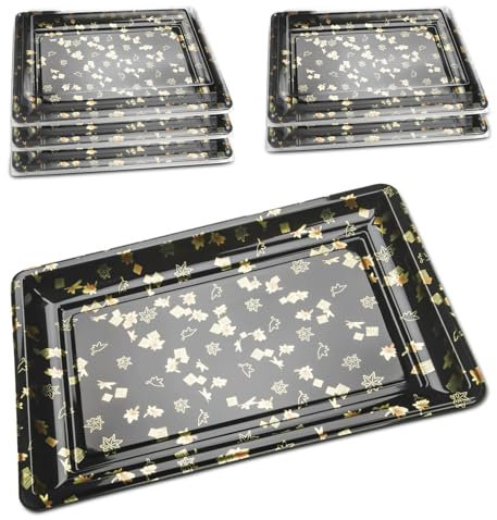 Mbsomnus 6pcs Large Sandwich Platter Trays with Lids (39x27x6cm) Plastic Buffet Trays with Lids Reusable Catering Trays Serving Platters for Party Food Cake Sweet Treat Sushi -Leaf