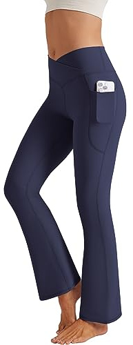 Glacspyg Yogahose Damen，Schlaghose mit Taschen V-Taille Bootcut Sporthose Freizeithose Jogginghosen für Fitness