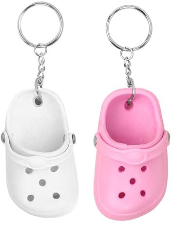 2PCS Mini Shoe Keyring for Keys - White Pink Car Keyring for Women Kids - Cute Keychain Funny Car Accessories Bag Novelty Keyrings for Friend Girls
