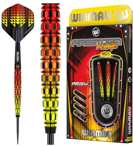 WINMAU Firestorm Flame 25 Gramm Professionelles Wolfram-Dart-Set mit Flights und Schäften (Shafts)