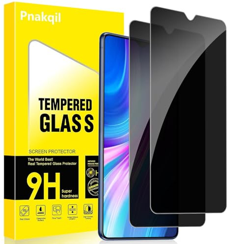 Pnakqil Protector Pantalla de Privacidad para Xiaomi Redmi Note 8 Pro Cristal Templado,Vidrio Película Antiespia Anti-Spy,Dureza 9H Antiarañazos Sin Burbujas Privacy Screen Protector,2 Unidades