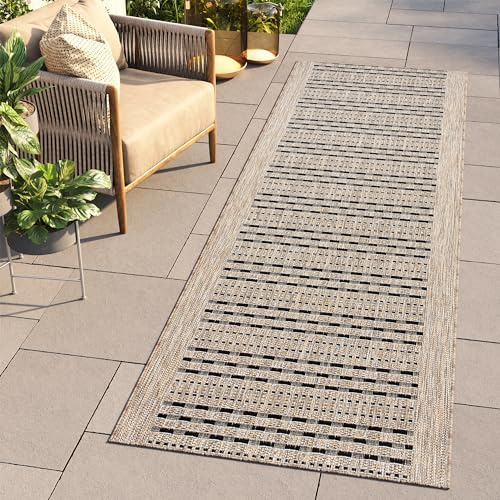 TAPISO Melissa Teppich Läufer Flur Outdoor Indoor Braun Schwarz Modern Muster Wetterfest UV-beständig Wohnzimmer Balkon Terrasse ÖKO-TEX 100 x 500 cm