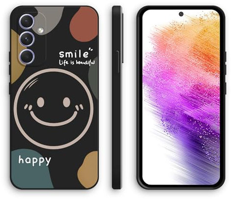 XINYEXIN Silikon Hülle für Samsung Galaxy A55 5G mit Süßes Muster Ultra Dünn Gerade Kante Weiches Silikon Handyhülle Stoßfest Schutzhülle - Smile, Black