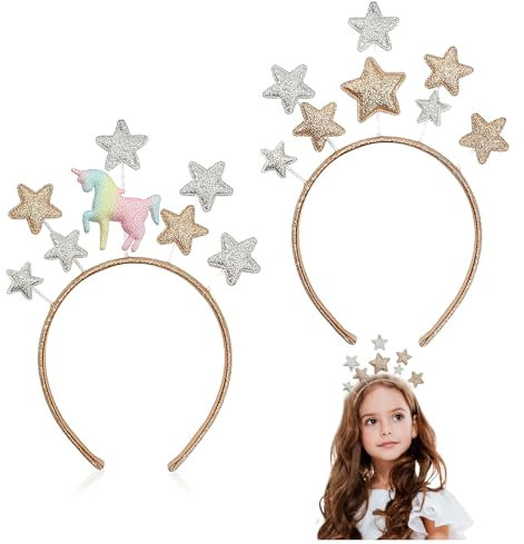 GWAWG Bandeau Bandeau Mignon Paillettes Etoile Licorne Cerceau pour Festival Accessoires Enfants Adultes Fête Anniversaire Jeux Xmas Happy New Year Headband（2pcs）