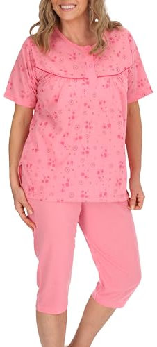 Schuerzenfabrik Pyjama à manches courtes pour femme - Longueur 3/4 - Mélange de coton - Lavable en machine, Pyjama à manches courtes, longueur genoux, rose, XL