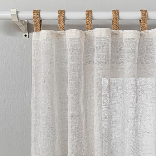 MYSKY HOME Vorhang Leinenoptik Gardinen mit Schlaufen Gardine Boho Wohnzimmer Modern Vorhänge Boho Natürlicher Stil 2er Set H 245 x B 140 cm Geeignet für Kinderzimmer und Schlafzimmer, Beige