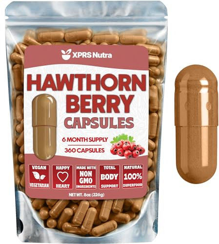 Hawthorn Berry Powder Capsules - 360 Count (6 Month Supply) - Premium Hawthorn Berry Capsules for Cardiovascular Support - Hawthorne Berry Powder - An Ideal Hawthorne Supplement for Men and Women
