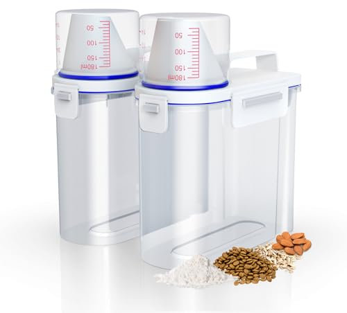 noviclass® [Juego de 2 recipientes de almacenamiento de 1500 ml con vaso medidor para comida seca, arroz, harina, detergente, pienso, comida para perros (capacidad: 2 x 1500 ml)..