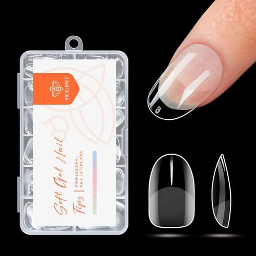 Modelones Faux Ongles, 216Pcs Capsule Americaine Ongles Semi Givré Capsules Ovale Court Gel Faux Ongles Ongle Pose Americaine, 12 Tailles Couverture Complète