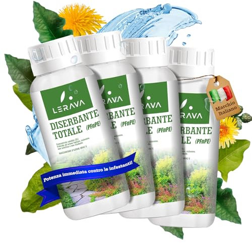 LERAVA® Diserbante Totale Potente - 4x500ml - Glifosate diserbante erbacce non selettivo - Erbicida distrugge foglie e radici - Graminacee e Dicotiledoni - Erbicida diserbante totale - diserbo totale