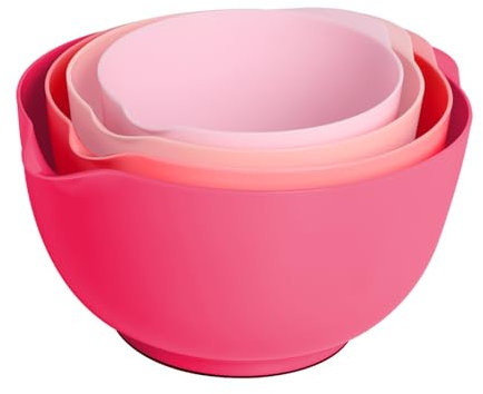 BoxedHome Pink Gradient Nesting Plastic Mixing Bowl Set with Pour Spout, Microwave and Dishwasher Safe, BPA Free Non-Slip Base, Set of 4 Size 1.7, 2.5, 3.5 and 4.5qt, Great for Prepping, Baking