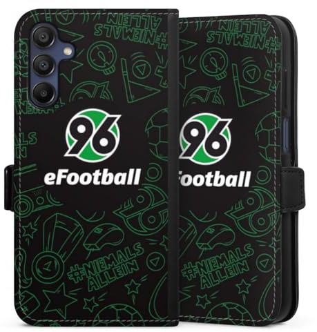 Klapphülle kompatibel mit Samsung Galaxy A 15 5G Handyhülle aus Kunst Leder schwarz Flip Case Hannover 96 Offizielles Lizenzprodukt Fanartikel