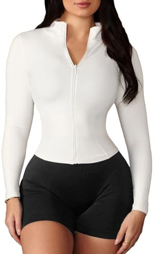 TZLDN Sportjacke Damen Leichte Langarm Sport Oberteile Atmungsaktiv Trainingsjacke Laufjacke Yoga Fitness Gym Jacke Top mit Daumenloch Reißverschluss Weiß S