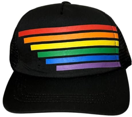 Glowtopia Schwarze Truckers Baseball Cap mit Pride Stripes Baumwolle und Mesh Design, Schwarz, Grau, Mehrfarbig, One size