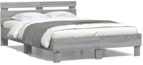 CIADAZ Bettgestell mit Kopfteil Beleuchtung Grau Sonoma 120x200 cm, Bett, Bed Frame, Familienbett, Bettrahmen, Bett Gestell, Bett Rahmengestell, Schlafzimmer Bett - 3207558