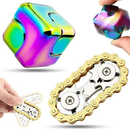 GZqiancang 1 STK Fidget Kette, Metall Fidget Toy Kette mit 1 STK Fidget Cube für Lösen von Angst, Entspannung, Wachbleiben, Beenden von Schlechten Gewohnheiten