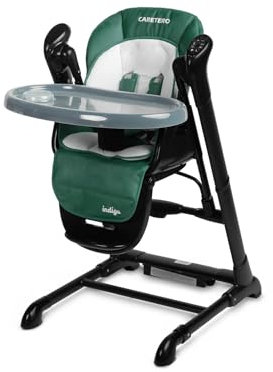 CARETERO - 2in1 Baby Hochstuhl mit Schaukel - mit Spielbogen - Kinderstuhl Indigo ab 6 Monaten - Schaukelstuhl - Kinderhochstuhl - Hochstuhl Baby mit Liegefunktion - Elektrisch - Klappbar - Grün