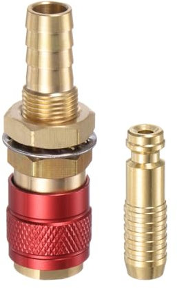sourcing map Lot de 2 connecteurs rapides à gaz et eau pour tube de diamètre intérieur 10 mm avec tuyau pour TIG 12 18 20 27 raccords rapides pour chalumeau de soudage à libération de gaz, rouge