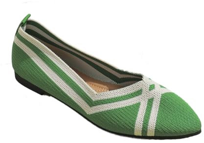 Fashion Breathable Knit Flat Pump Shoes Foldable Pointed Toe Ballet Ballerina Flats Dolly Shoes,Green,7 UK