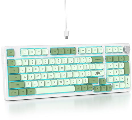 SbocKeeb 96% Cremig Mechanische Gaming Tastatur Mit Ziffernblock, RGB-Mechanische Full, Hot-Swap-fähige, Verkabelte, Amerikanische QWERTY für Gamer im Büro 98 Matcha