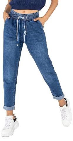 Nina Carter P500 Jean décontracté pour femme, style jogging, taille haute, pantalon de jogging, jeans d'été