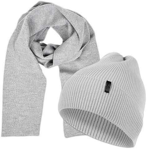 molti Damen Mütze & Schal Set – 100% Merinowolle, OEKO-TEX® Standard 100 | Beanie & Strickschal, Wärmend, Atmungsaktiv & Hypoallergen | Größen: Mütze 55–60 cm, Schal 204x24 cm Farbauswahl (Grau)