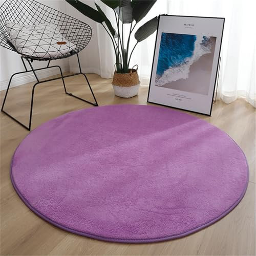 Hearda Teppich Rund, Reppich Schlafzimmer, Einfarbiges Korallenfleece Innenbereich Runder Teppich, Waschbarer rutschfest Teppich, fürs Wohnzimmer, Kinderzimmer, Büro (100cm,Lila)