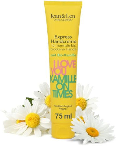 Jean & Len Handcreme I Love You Kamilleon Times, für normale bis trockene Hände, spendet 24h Feuchtigkeit, zieht schnell ein, vegane Handpflege, ohne Parabene und Silikone, 75 ml