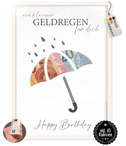 myDreamwork - Geldregen - wunderschönes Geldgeschenk Geburtstag - Bilderrahmen Geldgeschenk - Ideen für Geldgeschenke - geldgeschenke verpacken (A5) [Bilderrahmen weiß]