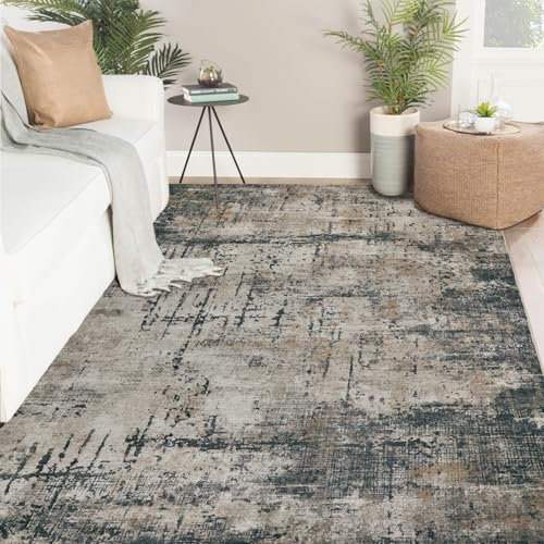 Famibay Teppich Wohnzimmer 160x230cm Teppich Schlafzimmer Waschbar Grau Braun Modern Abstrakt Groß Wohnzimmerteppich Kurzflor rutschfest für Wohnzimmer Schlafzimmer Esszimmer