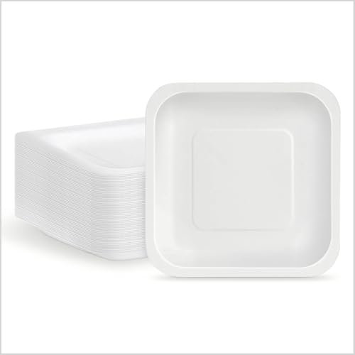 Maxi Products - 250 Platos de Cartón Desechable - 23 x 23 cm - Plato Vajilla - Plato Cuadrado Cartón Desechable - Platos para Catering, Eventos y Celebraciones - APTO ALIMENTARIO