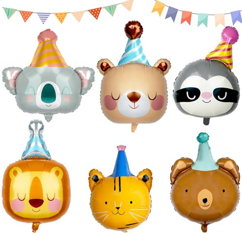 6 Stück Luftballon Tiere, Tierkopf Ballons Geburtstag, Waldtiere Folienballon, Tiere Helium Ballon, XXL Luftballon für Jungen Mädchen Kindergeburtstag Party Deko
