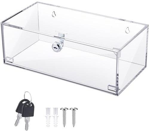 Wonderjune Refrigerator Medicine Lock Box with Keys and Mounting Hardware 8 x 4.5 x 3 Inch Wall Mount Locking Medicine Box Clear Acrylic Wall Cabinet, First Aid Kit for Emergencies Home Use