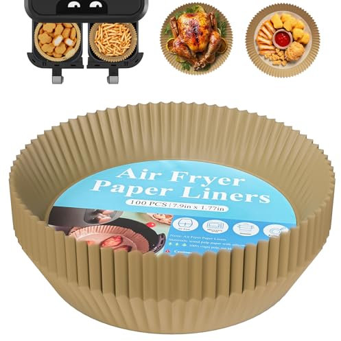 100 Stück Backpapier für Heißluftfritteuse, 20cm Universal Fettdichte Airfryer Backpapier, Kompatibel mit 4,5-8L - Körben (Ninja Cosori Philips Cecotec Midea Russell Hobbs XL XXL Air Fryer)
