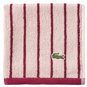 Lacoste Centre Mark Handtuch – 100% weiche Baumwolle, Jacquard-Streifen-Design, leicht, saugfähig und langlebig, schnell trocknend, Rosa, 33 x 33 cm Waschlappen