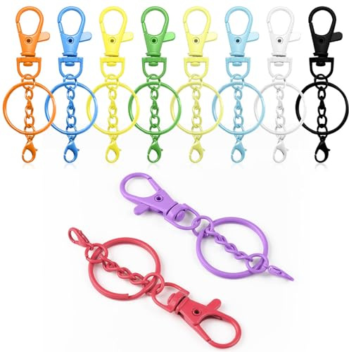 Anelli per Portachiavi Fai Da Te, Anelli con Catenella, 30 Pezzi Gancio Portachiavi, Moschettone, Ganci per DIY