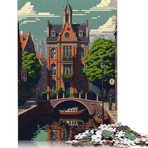 Amsterdam Pixel Art Puzzle, schwieriges rechteckiges Hartpapier-Puzzle für Erwachsene und Kinder, einzigartiges Geschenk, 1000 Teile (26 x 38 cm)