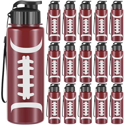Olgaa 16 Pcs Football Water Bottle Bulk 20 oz Football Reusable Water Drink Bottles Sports Football Accessories for Party Favor Players Lovers Team Gifts (Football)
